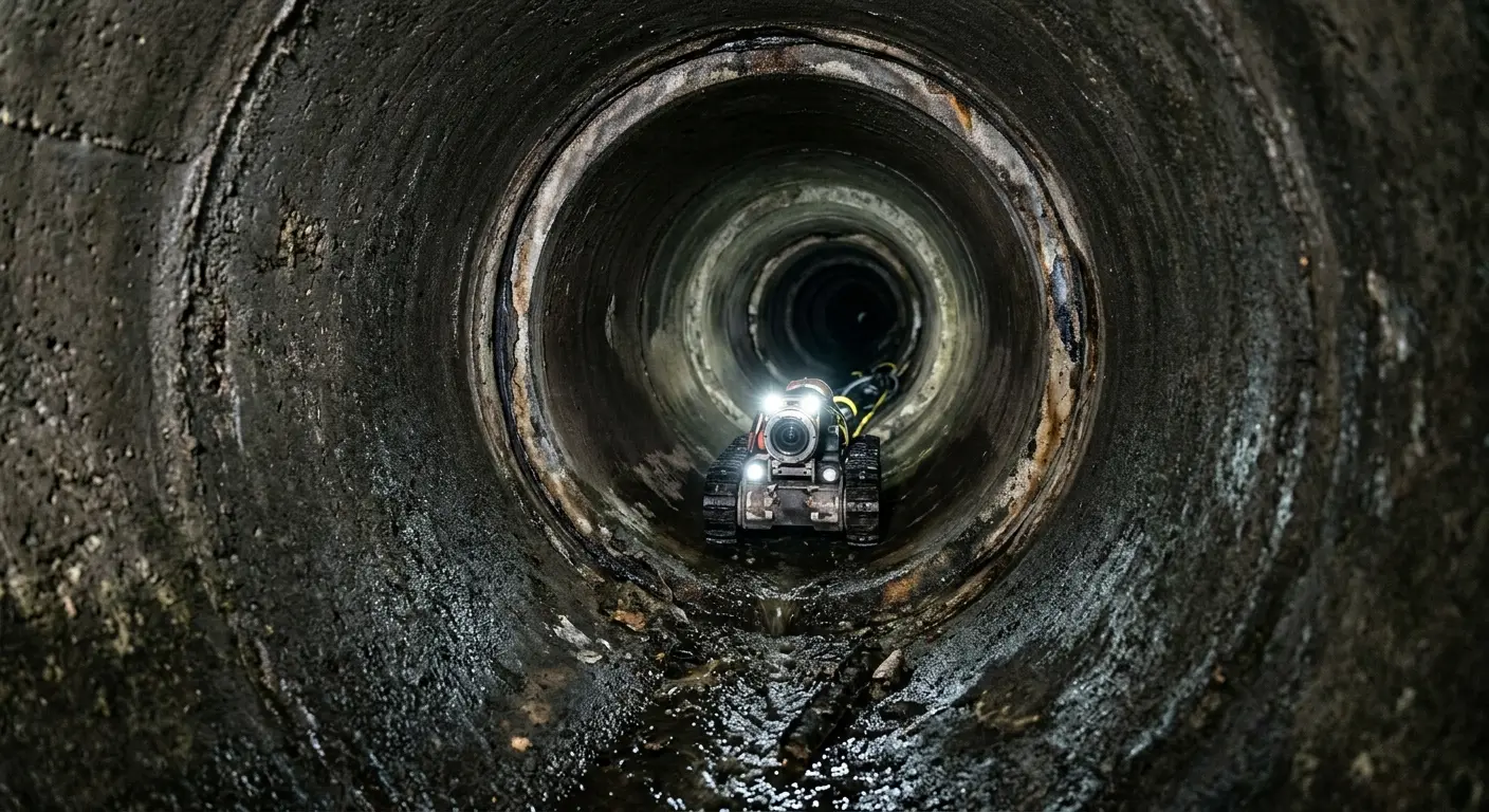 Robotic sewer camera inspecting pipe interior for Sewer Line Cleaning in Escondido