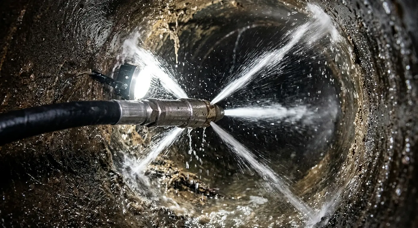 High-pressure hydro jetting nozzle cleaning sewer pipe for Storm Drain Cleaning in Escondido